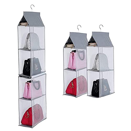 Staccabile 6 Scomparto Organizer Borsa Organizer per Armadio Trasparente Borsa Bag Collection Sistema armadi, Supporto di immagazzinaggio organizzatori per Soggiorno Camera da latto la casa Grigia