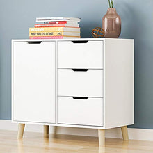 lyrlody Credenza Cucina Bianca con Gambe, Credenza da Pranzo Armadietto, 1 Porte e 3 Cassetti, 80 x 40 x 76cm