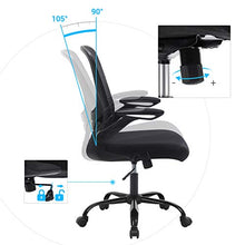 SONGMICS Sedia da Ufficio con Braccioli Pieghevoli, Sedia da Scrivania in Rete, Poltrona per Computer Ergonomica, Girevole a 360°, Supporto Lombare Regolabile, Salvaspazio, Nero OBN37BK