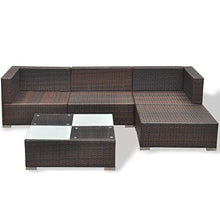 GOTOTOP Set Divani da Giardino Polyrattan Marrone | 2 divani angolare + 1 Divano Centrale + 1 ottomano + 1 tavolino da tè + 4 Cuscini da Seduta + 5 Cuscini da Schienale