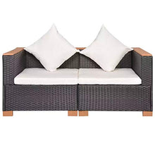 Divano Angolare da Giardino 69.5 x 69.5 x 57.5 cm Divano da Giardino in Polyrattan con 2 Cuscini di Seduta e 2 Cuscini per Lo Schienale -Nero e Marrone