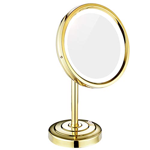 specchio trucco,specchio trucco,Specchio per il trucco a LED in rame da 8 pollici, specchio per il trucco luminoso pieghevole di bellezza da tavolo-oro