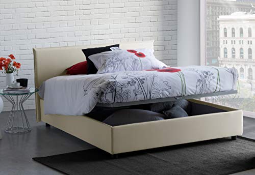 Talamo Italia Letto contenitore Matrimoniale Anna, Made in Italy, Letto con rivestimento in tessuto, Apertura frontale, adatto per materasso cm 160x190, Panna