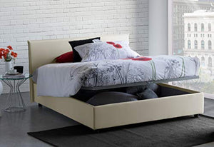Talamo Italia Letto contenitore Matrimoniale Anna, Made in Italy, Letto con rivestimento in tessuto, Apertura frontale, adatto per materasso cm 160x190, Panna