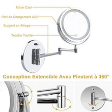 10 x specchio ingrandimento luminoso da parete, specchio da bagno, specchio da trucco, a parete, a LED, a due lati, di ricarica tramite batteria (non inclusa).