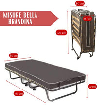Tomaino - Brandina Pieghevole Con Materasso Ortopedico Letto Singolo Pieghevole, 80 x 190 Con Rotelle