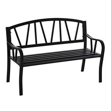 Outsunny Panchina da Giardino in Metallo Nero Impermeabile, Panca da Esterno in Ferro 2 Posti, 128x56x86cm