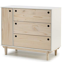 VS Venta-stock Cassettiera Roma 1 Porta e 3 Cassetti in Bianco, Gambe e Frontali in Legno Naturale
