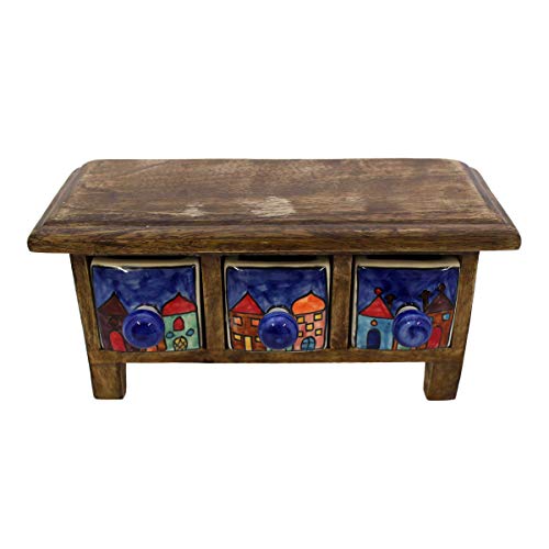 Gall&Zick - Mini cassettiera in legno e ceramica, multicolore