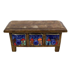 Gall&Zick - Mini cassettiera in legno e ceramica, multicolore