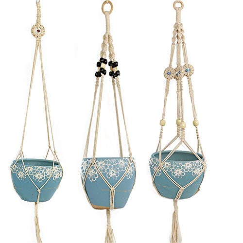 MICROSHE Macrame Plant Hanging Planter Set di 10 Pezzi Appendiabiti per Piante piantana da Appendere al Coperto (Colore : Beige, Dimensione : Set of 10)