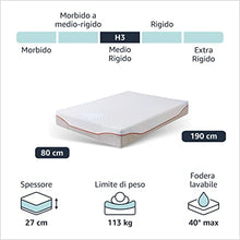 Alkove - Materasso singolo ibrido in memory a 7 zone, con molle insacchettate indipendenti e coprimaterasso sfoderabile, 80 x 190 x 27 cm