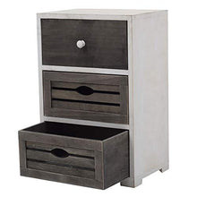 Rebecca Mobili Comodino 3 cassetti, cassettiera piccola, legno Paulownia, bianco grigio, design shabby vintage, camera bagno - Misure: 52,5 x 35 x 24 cm (HxLxP) - Art. RE4601