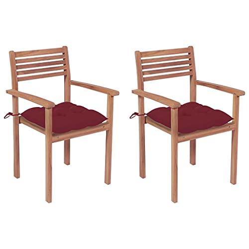 vidaXL Sedie da Giardino 2 pz con Cuscini Rosso Vino Massello di Teak