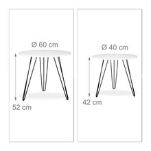 Relaxdays set 2 pezzi tavolino salotto rotondo legno e metallo HxD 52x60 cm per divano, soggiorno, laccato lucido bianco