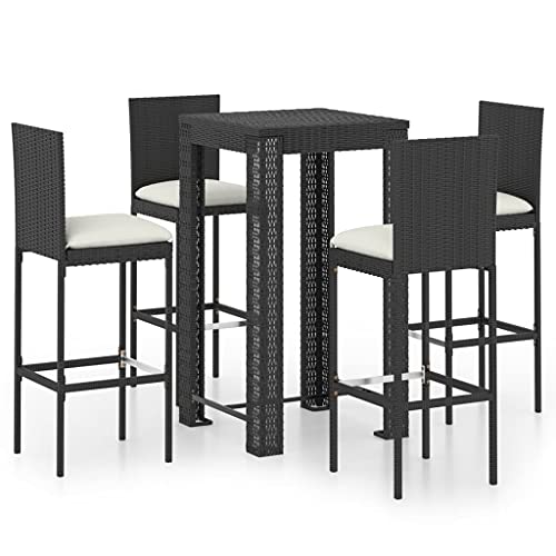 vidaXL Set Bar da Giardino 5 pz con Cuscini Polyrattan Nero