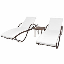 Festnight 3 pz Set Lettino Prendisole Schienale Reclinabile con Braccioli e Tavolino da Giardino Esterno in Rattan Marrone,Sedia a Sdraio da Giardino in Rattan Reclinabile con Braccioli e Tavolino