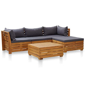 Festnight 6 pz Set Divani Giardino, Salotto da Giardino, Set Divani in Legno, Set di Tavoli e Sedie da Giardino, con Cuscini, in Legno Acacia Grigio Scuro