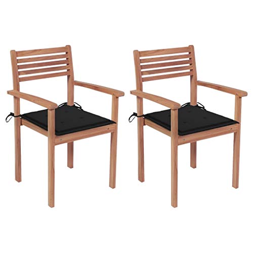 vidaXL Sedie da Giardino 2 pz con Cuscini Neri Massello di Teak