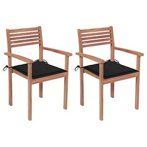 vidaXL Sedie da Giardino 2 pz con Cuscini Neri Massello di Teak