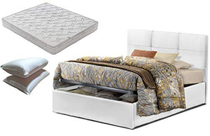 SARDAMATERASSI-Letto piazza e mezza con box contenitore bianco Touch + materasso misura 120x190 cm memory foam+coppia guanciali in fibra 3D