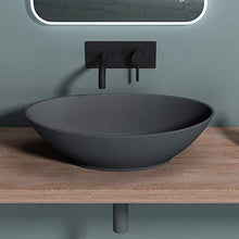 doporro Lavabo da Appoggio, Lavandino Bagno 62.5x34.5x17.5cm, Lavabo Ovale da Minerale Fuso Colossum807, Antracite Opaco