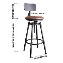Sgabello da bar industriale retrò con schienale, sgabello girevole regolabile in altezza, sgabello in ghisa, sgabello rustico, sedia da pranzo da cucina, sedile in pelle PU, gambe in metallo nero