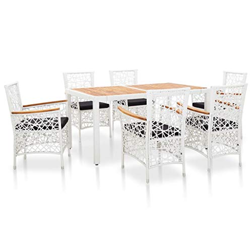Tidyard Set da Pranzo da Giardino Mobili da Giardino, Set di mobili, Set di mobili da Giardino, Tavolo Sedie da Giardino, Tavolo sedie Esterno, Set di mobili da Giardino 7 pz in Polyrattan Bianco