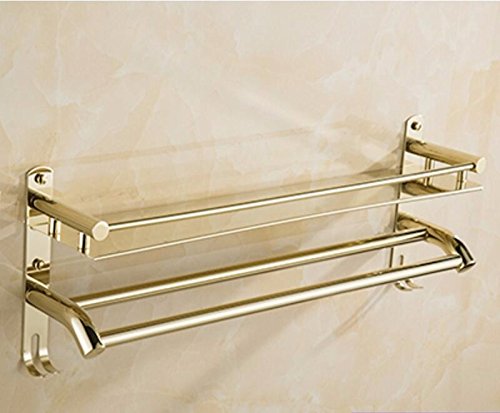 MBYW può Essere Perforato Portasciugamani in Oro Europeo Portasciugamani Applique in Acciaio Inossidabile Portasciugamani Placcato in Oro,Gancio Doppio Asta di stoccaggio Singolo Dorato 40CM