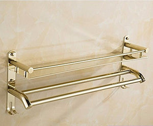 MBYW può Essere Perforato Portasciugamani in Oro Europeo Portasciugamani Applique in Acciaio Inossidabile Portasciugamani Placcato in Oro,Gancio Doppio Asta di stoccaggio Singolo Dorato 40CM