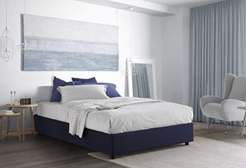 Talamo Italia Letto contenitore Matrimoniale Silvia Sommier, Made in Italy, Letto con rivestimento in tessuto, Apertura frontale, con materasso cm 160x200 incluso, Blu