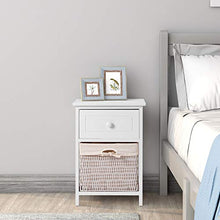 Wealthgirl Comodino con Cassetto e Strato, Cesto in vimini in legno Mini Organizer per camera da letto comodino divano
