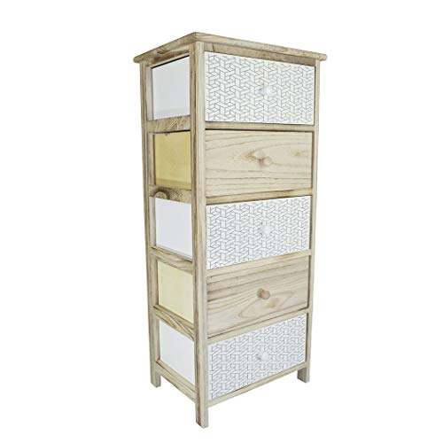 Mediawave Store - Mobiletto Comò in Legno con Fantasia Geometrica Comodino con Cassetti, Mobiletto, Cassettiera, Design rustico, Arredo casa, Soggiorno, Camera, Ufficio (5 Cassetti)