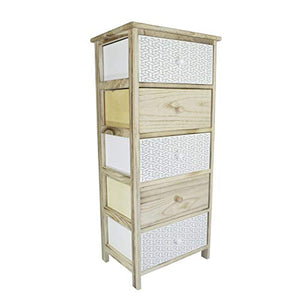 Mediawave Store - Mobiletto Comò in Legno con Fantasia Geometrica Comodino con Cassetti, Mobiletto, Cassettiera, Design rustico, Arredo casa, Soggiorno, Camera, Ufficio (5 Cassetti)