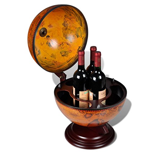 Festnight Porta Vino da Tavola,Minibar da Tavola a Globo con Supporto per Vini in Legno,Mobiletto Portavino,Portabottiglie Vino