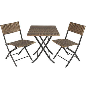 TecTake 800700 Set di Mobili in Rattan, 2 Sedie 1 Tavolo, Ripiegabile, con Protezione dai Raggi UV, Giardino Terrazza Balcone - Disponibile in Diversi Colori (Naturale | No. 403715)
