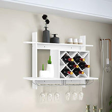 Goplus Portabottiglie da Parete Scaffale in Legno Portabicchieri Bianco 80x58,5x20 cm