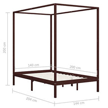 BIGTO - Struttura letto a baldacchino in legno di pino massiccio, per camera da letto, 140 x 200 cm, colore: Marrone scuro