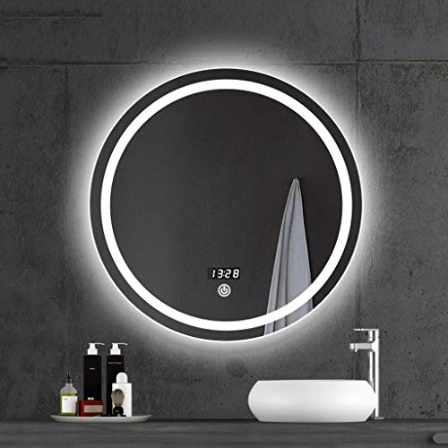 Specchio Bagno Antideflagrante A LED, Specchio Cosmetico A Parete, Specchio Cosmetico Tondo per Bagno Intelligente, Interruttore Touch + Temperatura Temporale