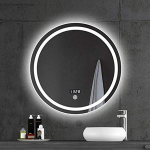 Specchio Bagno Antideflagrante A LED, Specchio Cosmetico A Parete, Specchio Cosmetico Tondo per Bagno Intelligente, Interruttore Touch + Temperatura Temporale