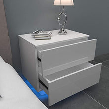 YOLEO Comodino Bianco Lucido con LED (55x37x50 cm) / 2 Frontale Cassettiera in Truciolare, Comodini per Camera da Letto, Con Striscia LED, Bianco Brillante
