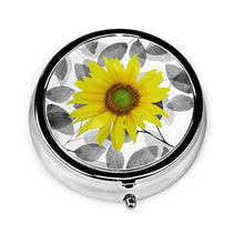 Contenitore rotondo per pillole con girasole e foglie, 3 scomparti, in metallo, per medicina e vitamina