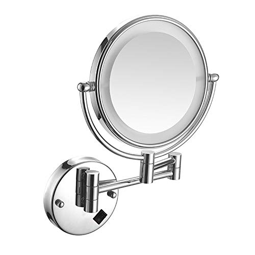 Specchio per il trucco pieghevole da 8 pollici con ingrandimento 7 volte, specchio per il trucco a parete dell'hotel del bagno a led con ricarica della lampada argento