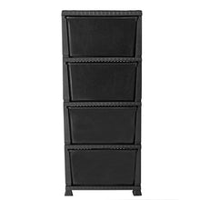 MyShop24h Cassettiera nera effetto rattan, con cassetti, in plastica, 4 cassetti