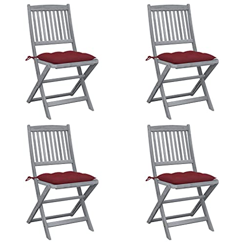vidaXL Sedie da Giardino Pieghevoli 4pz con Cuscini in Massello Acacia