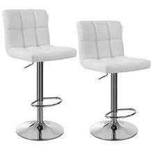 Songmics 2 x Sgabello da Bar/Cucina, finta pelle, Regolabile e Girevole a 360°, Schienale e Poggiapiedi, Struttura in Acciaio Cromato, Peso max: 200 kg, Bianco LJB64W, PU, 38 x 44,5 x (95-115) cm