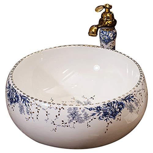 lilili Lavabo da Appoggio Lavabo da Appoggio in Ceramica Wash Basin Lavabi- Lavabo in Marmo for Uso Domestico Lavabo Ovale sopra Lavabo da Appoggio in Ceramica 42x42x15cm (Color : No Accessories)