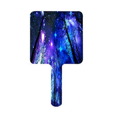 Specchio a mano, nero alberi viola blu spazio quadrato palmare specchio con maniglia per trucco casa salone di viaggio uso 9 cm L x 16 cm L