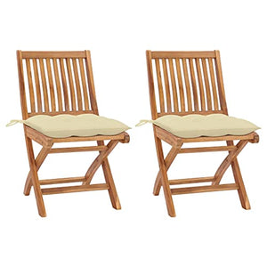 vidaXL Sedie da Giardino 2 pz Cuscini Bianco Crema in Massello di Teak