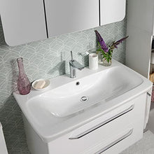 FACKELMANN - Set di mobili da bagno, 4 pezzi, colore: Bianco lucido Milano - Lavandino in ceramica da appendere, 100 cm e 3 ante a LED